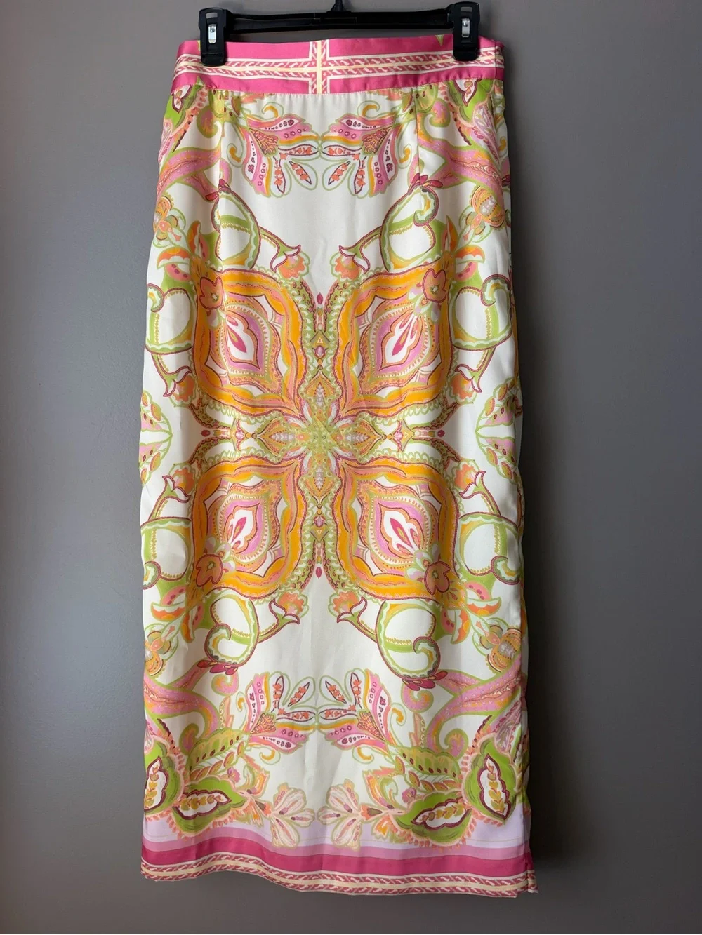 ANTONIO MELANI Pink and Yellow Paisley Scarf Wrap maxi skirt - Picture 5 of 9